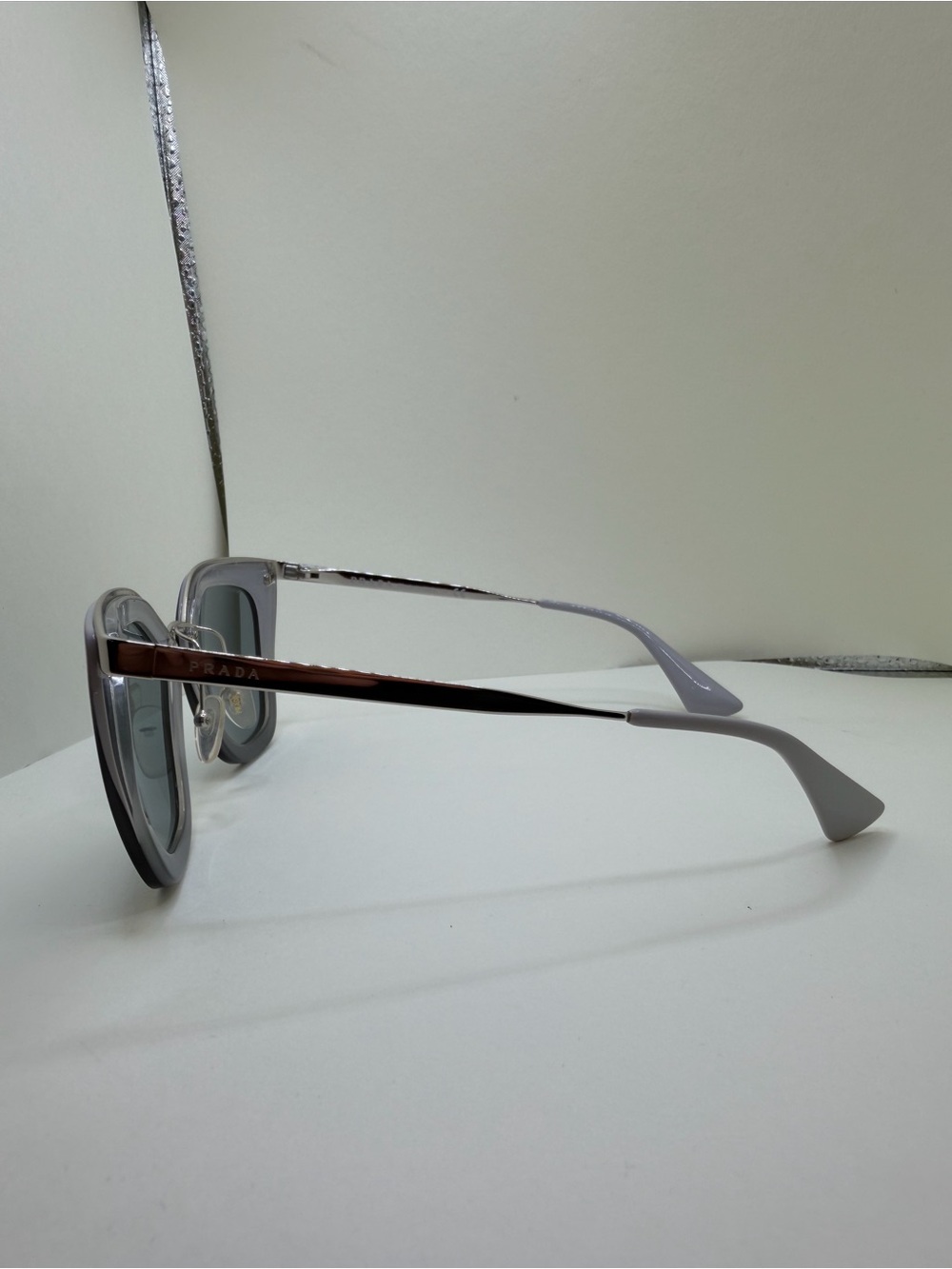 Prada Silver and Light Gray Square Sunglasses